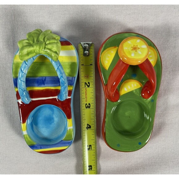 New Two Porcelain Tea Light Candle Holders Flip Flop Shape Nantucket Home - Picture 2 of 5